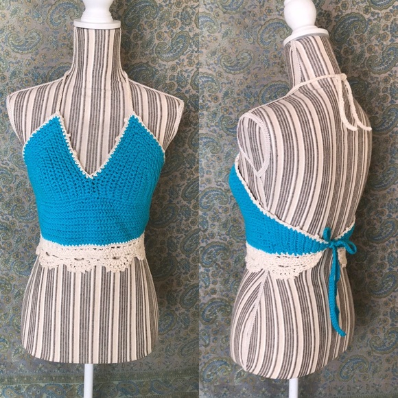Tops - Crocheted tie back Halter top